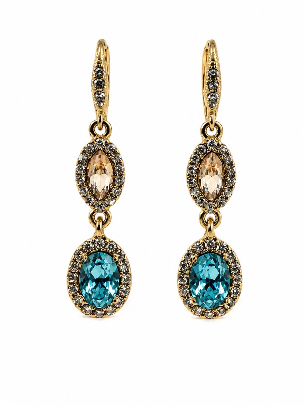 Givenchy Gold-Tone Blue Crystal Drop Earrings
